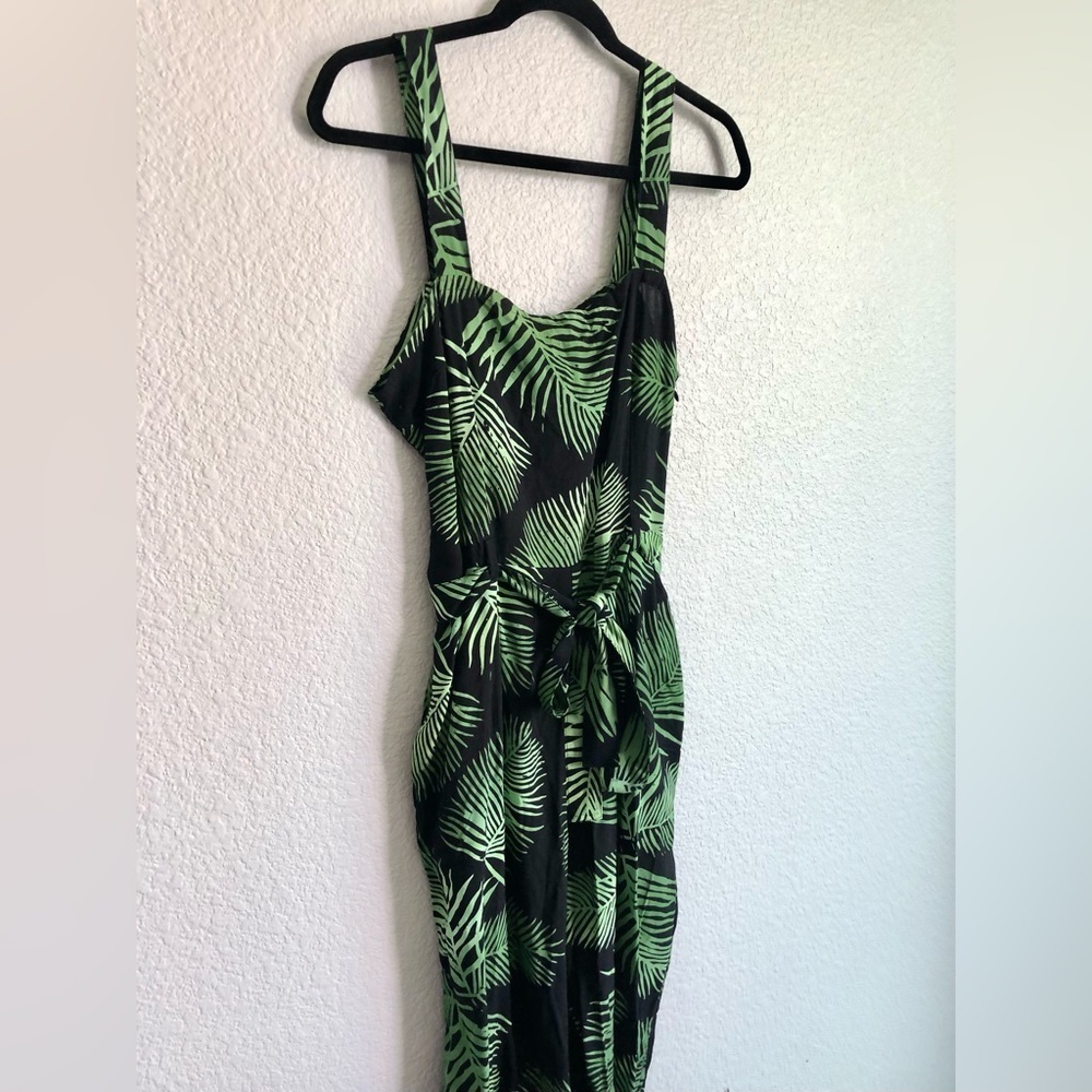 70s Millie Palm Batik Cropped Jumpsuit in Black and Green size 8 tropical - Picture 5 of 9